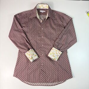 Coton Doux Mens Sz 15.5 Shirt Brown Geometric‎ Floral Contrast Luxury Button Up